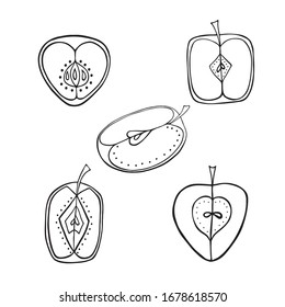 Apples outline shape icon. Apples fruit hand drawn outline doodle icon. Chopped apples.