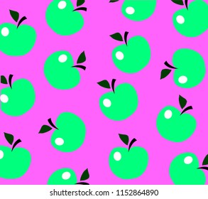 Apples pattern on the pink background. Vector illustration