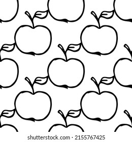Apples pattern. seamless doodle pattern with apples. Black and white vector illustration with apples