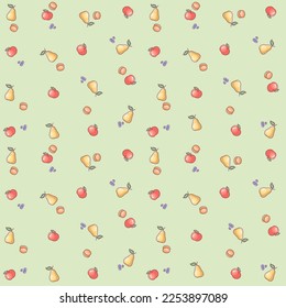 Apples, pears, apricots. Seamless pattern with vector illustrations of fruits

