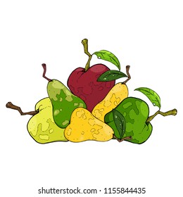 Apples and pears in autumn. Vector illustration of autumn fruits of a pear and an apple. Hand drawn pears with apples icon.