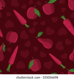 Apples, pears, carrots and hearts - vector background
