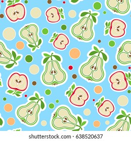 Apples and pears with circles. Seamless pattern for your business and design. For wallpapers, linen, print and jalousie