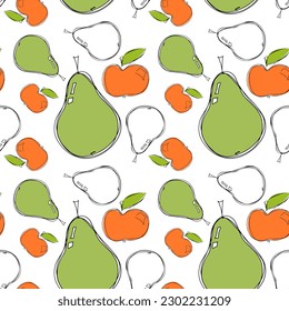 Apples and pears. Food. Vector illustration. Seamless background for poster, postcard or textile.