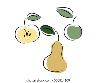 Apples and pears. Graphic arts. Isolated objects.
