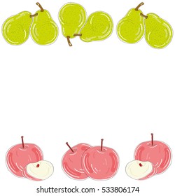 apples and pears on a white background. fruits at border of illustration with copy space for text. vector illustration