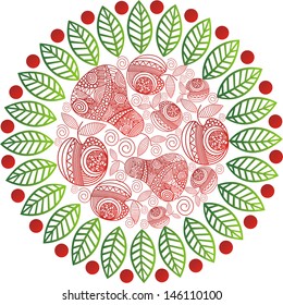 Apples pears pattern round vector illustration
