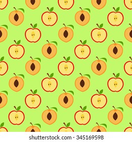 Apples & Pears, Seamless pattern with the pieces of fruits, flat design