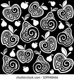 Apples and pears seamless pattern. Vector Illustration