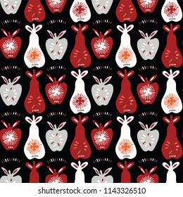 Apples Pears Vector Food Pattern Seamless, Hand Drawn Illustration for Greengrocers Stationery, Healthy Recipes, Invitations, Gift Wrap & Kitchen Decor, Food Blog Backgrounds, Retro Fashion Prints