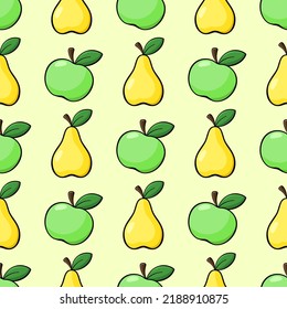 Apples and pears vector seamless pattern. Green and yellow vector elements on pale background. Best for textile, wallpapers, home decoration, wrapping paper, package and web design.