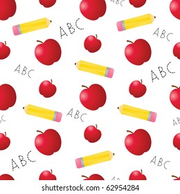 Apples, pencils, and ABCs arranged on a seamless tile; vector file contains clipping path.
