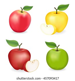 Apples, Pink Lady, Granny Smith, Red and Golden Delicious  varieties, fresh, natural, ripe, orchard garden fruit isolated on a white background. 