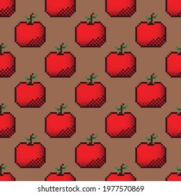 Apples pixel art pattern. Pattern pixel art. Pattern fruit. Pixel apple Seamless Pattern, background.