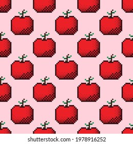 Apples pixel art pattern. Pattern pixel art. Pattern fruit. Pixel apple Seamless Pattern, background.