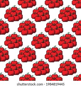 Apples pixel art pattern. Pattern pixel art. Pattern fruit. Pixel apple Seamless Pattern, background.