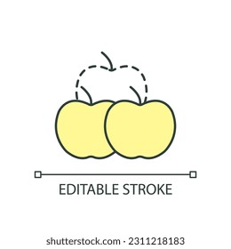 Apples RGB color icon. Shadow inflation. Less products at same price. Grocery store. Diminished quantity. Isolated vector illustration. Simple filled line drawing. Editable stroke. Arial font used