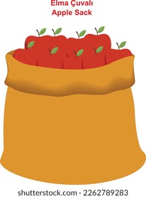 Ilustrador de la enseñanza de manzanas en sacos