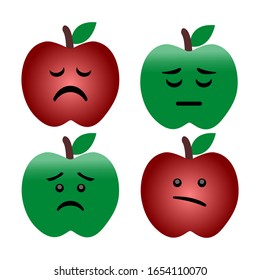 Apple's sad expression. Apple cartoon character flat style on a white background 