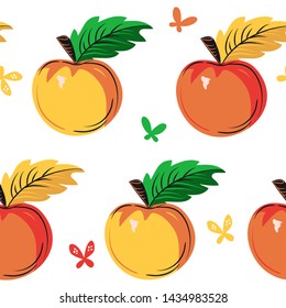 Apples seamless pattern. Autumn background, backdrop, surface. Textile, fabric, wrapping paper, tile wallpaper with apple pattern