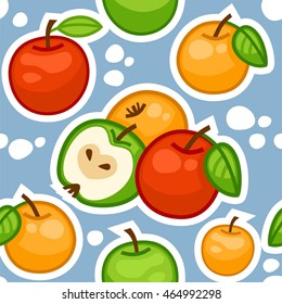 apples seamless pattern blue background