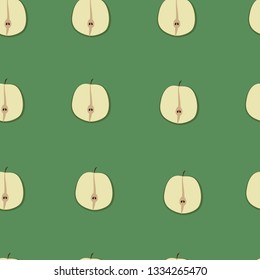 apples seamless pattern. cute flat fruits illustration on the green background.
