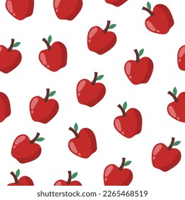 Apples seamless pattern. Fruit background in cartoon style. Ecological food print. Vector illustration