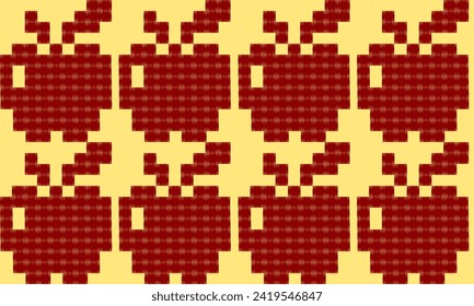 Apple's seamless pattern. Funny image to decorate.pixel game geometric crochet and knitting patterns designed for texture, fabric, clothing, wrapping, decoration, rugs, carpet, bag