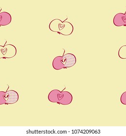 Apples  seamless   pattern, hand drawn, grain, scribbles, doodles .