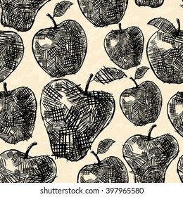 Apples seamless pattern in hand drawn style
