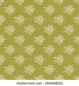 Las manzanas son un patrón sin fisuras en el fondo verde. Papel mural botánico vintage. La mano dibuja textura de fruta. Estilo vintage grabado. Diseño para envolver papel, impresión textil. Ilustración del vector