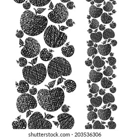 Äpfel nahtloses Muster, Bio-Lebensmittel-Thema nahtloser Hintergrund, Vektorgrafik, handgezeichnet Linien Texturen verwendet.
