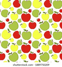Patrón sin fisuras de manzanas. manzanas rojas, amarillas y verdes sobre un fondo blanco. Ilustración del vector