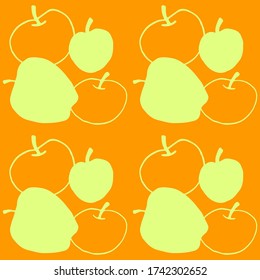 Apples seamless vector color autumn pattern. Outline doodle. Repeating print. Perfect for back to school, apple picking, food packaging, kitchen textiles