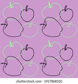 Apples seamless vector color pattern. Outline doodle. Repeating print. Perfect for back to school, apple picking, food packaging, kitchen textiles