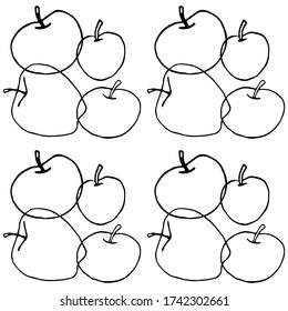 Apples seamless vector pattern. Outline doodle. Repeating print. Perfect for back to school, apple picking, food packaging, kitchen textiles