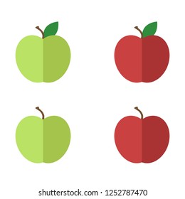 Apples. Set of red, green, bitten and half of fruit with leaf. Vector illustration