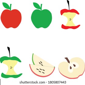 Apples. Set of red, green  bitten  Vector illustration