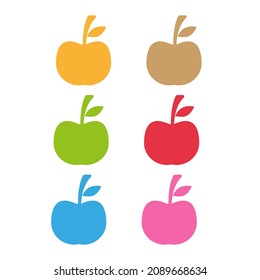 Apples. Set of red, green, bitten and half of fruit with leaf. Vector illustration. Isolated