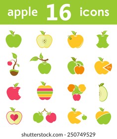 Apples. Set of red, green, bitten and half of fruit with leaf - Vector Illustration. Set apple logo for your company or fruit symbols for your projects.