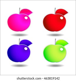  Apples. Set of red, green, blue and pink on white background. Vector illustration.