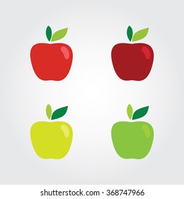 Apples. Set of red, green with leaf - vector illustration