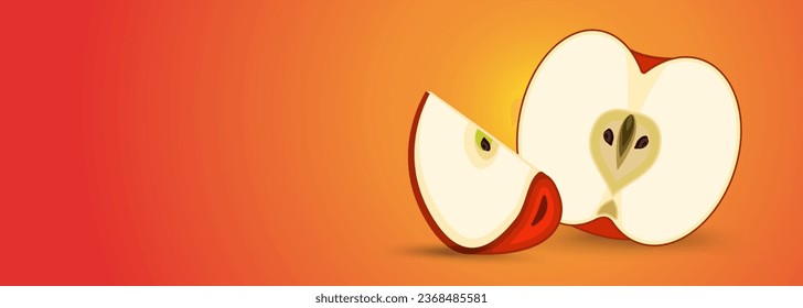 Apples slice, cut into pieces banner, banner for red fruity apples on isolated white background, healthy fruit concept, and Set of apples fruit, apple vector, illustration