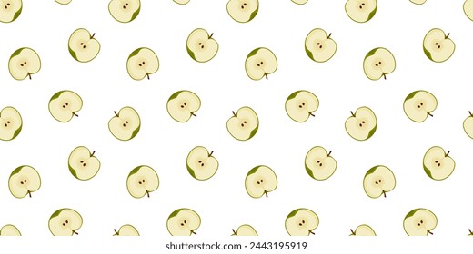 Apples slice Seamless Pattern. Minimalist beautiful vector fruit illustration. Summer bright organic nature vegan food suitable for wallpaper, textile.