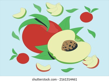 Apples and sliced apples (whole, half, slice) isolated on white background with flat and cartoon style. 3d realistic transparent isolated vector set, whole and slice of apple