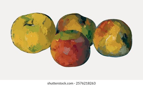 Cezanne’s Apples sticker, still life painting, Cezanne fruit impressionist oil painting vector. Vintage impressionist art drawing illustration, old painting art print of fruit food.