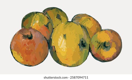 Cezanne’s Apples sticker, still life painting, vector element. 