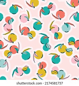 Apples. Stylish seamless pattern with fruits. Vector print, design, background