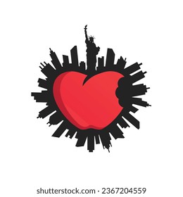 Apples surround the building and the statue of liberty, vector, eps 10