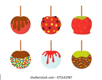 Apples and sweets on Halloween. set of icons. flat vector illustration isolate on a white background